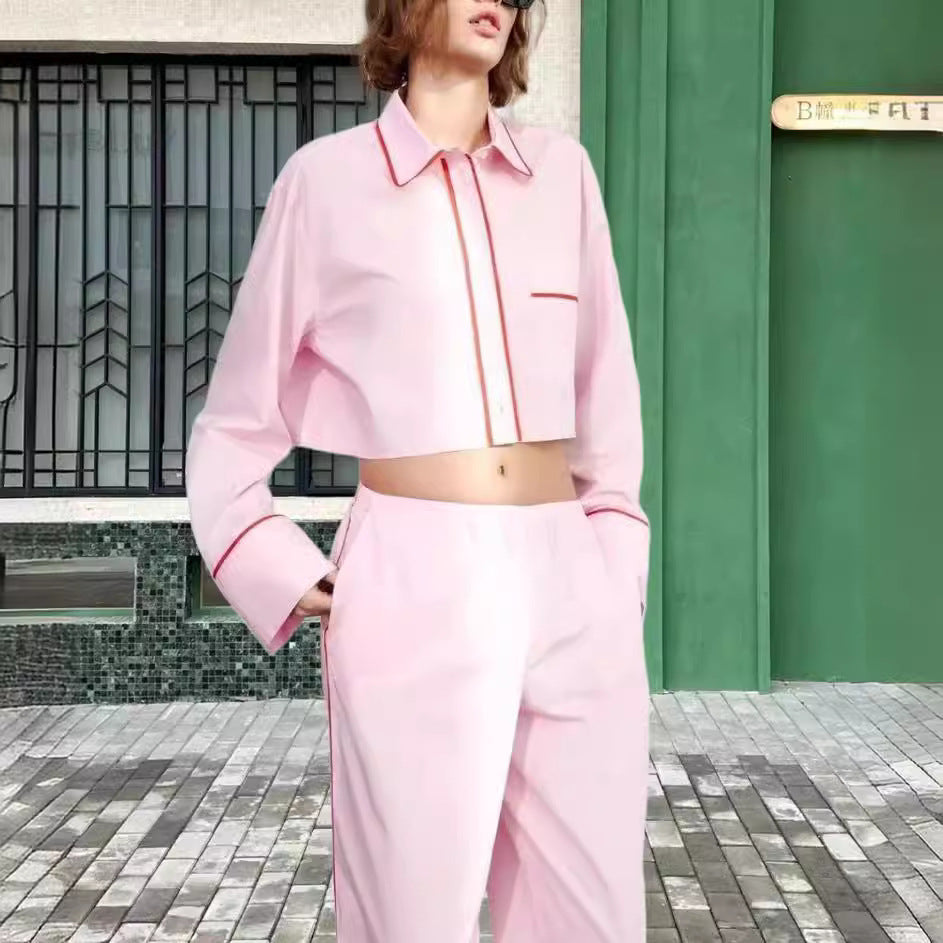 Damen modisches zweiteiliges Set mit Crop-Top und weiten Hosen EB