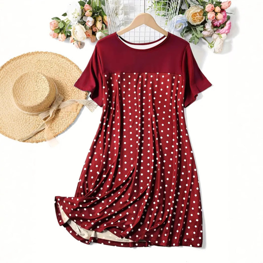 Damen Polka-Dot A-Linie Freizeitkleid EB