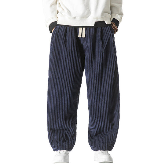 Herren nan weite Breitcord-Hose mit elastischem Bund, Kordelzug und tiefen Eingrifftaschen EB