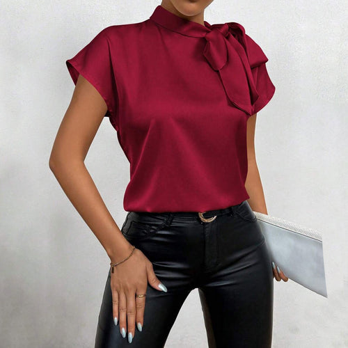 Damen Elegantes Satinoberteil mit Schleife EB