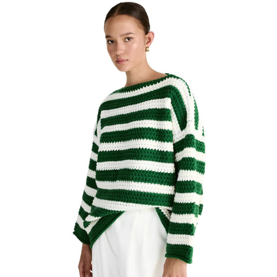 Damen lässiger Oversize-Pullover mit Streifenmuster EB