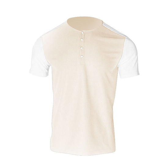 Herren Kurzarm-Hemd mit modischem Henley-Kragen und Kontrastärmel EB