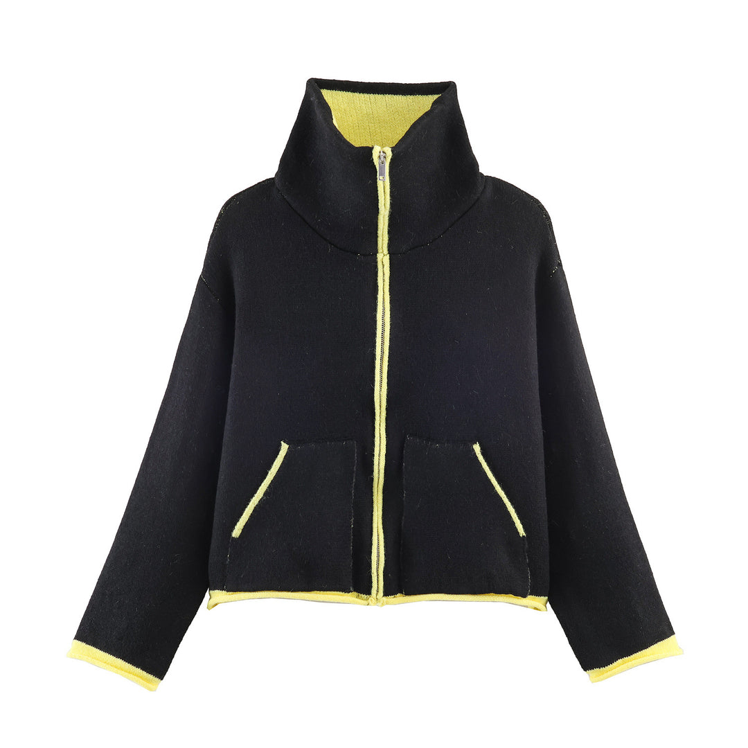Damen nan kurze Fleecejacke mit hohem Stehkragen, durchgehendem Reißverschluss und aufgesetzten Taschen EB