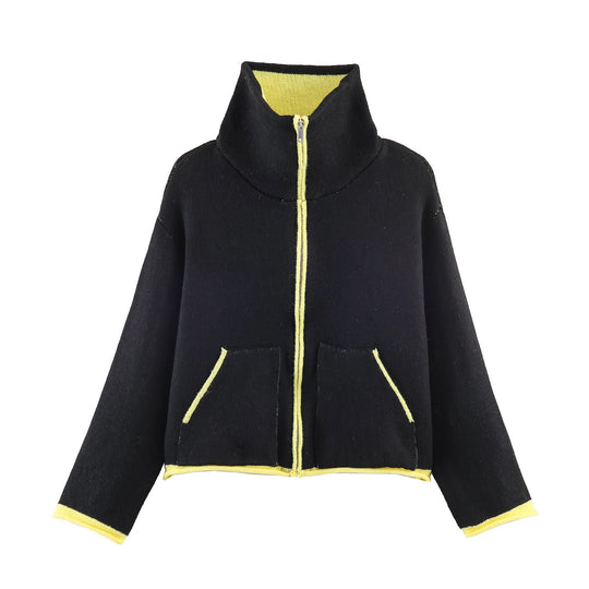 Damen nan kurze Fleecejacke mit hohem Stehkragen, durchgehendem Reißverschluss und aufgesetzten Taschen EB