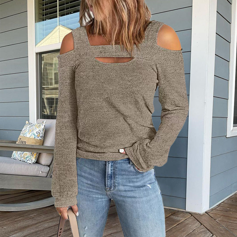 Damen modisches Longsleeve-Top mit Cut-Out-Details und Schulterfreiem Design EB