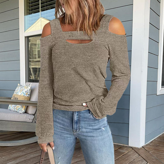 Damen modisches Longsleeve-Top mit Cut-Out-Details und Schulterfreiem Design EB