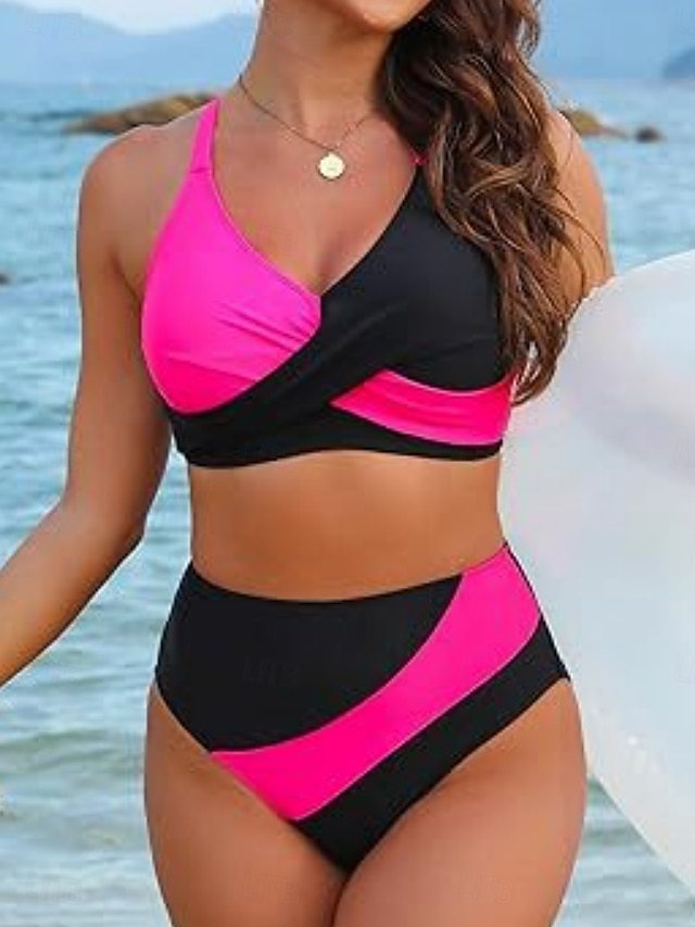 Damen Hoch geschnittener Bikini mit Wickeldesign EB