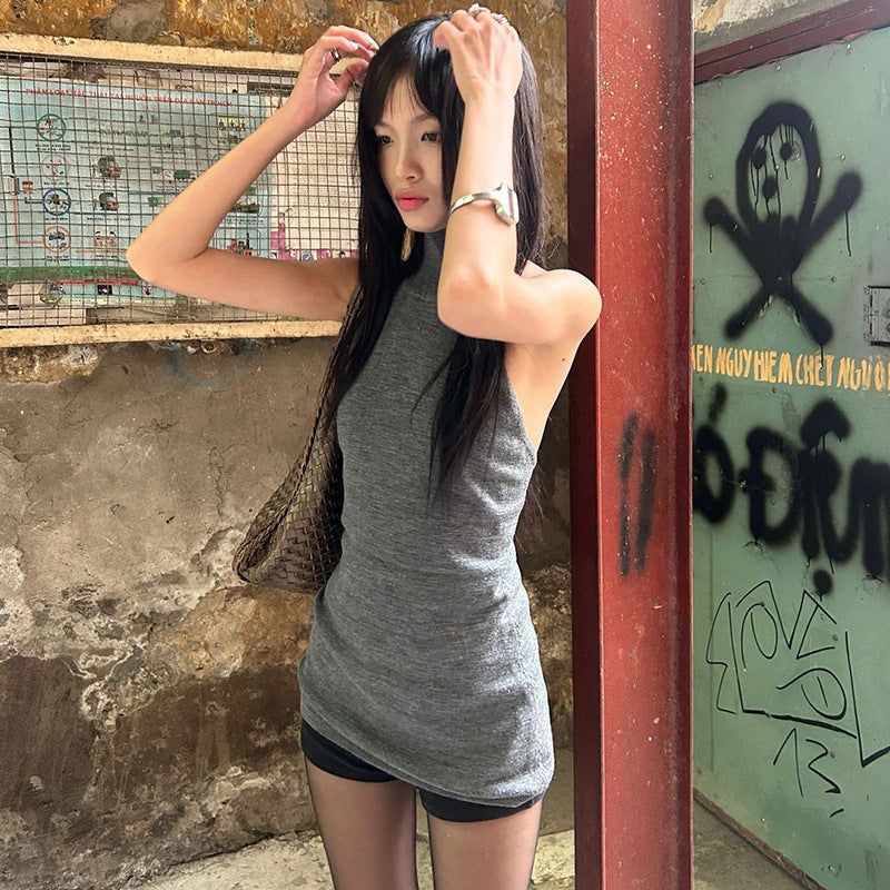 Damen Hochgeschlossenes Stricktop im figurbetonten Design EB