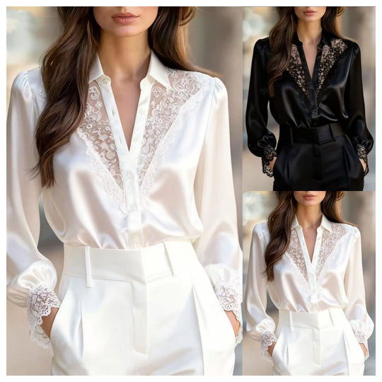 Damen elegante Bluse mit romantischen Spitzenakzenten EB