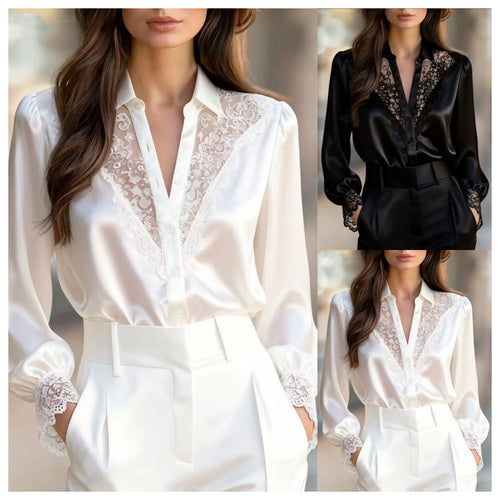 Damen elegante Bluse mit romantischen Spitzenakzenten EB