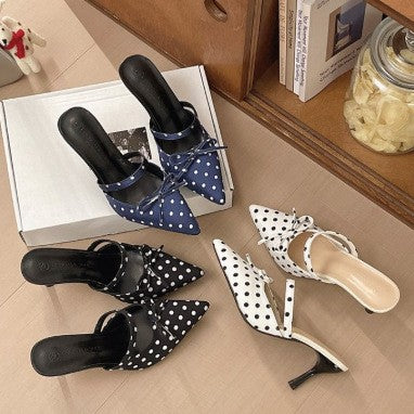 Damen Slingback-Pumps mit gepunktetem Design und elegantem Schleifchen EB
