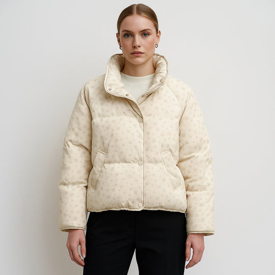 Damen voluminöse Steppjacke mit floralem Design und praktischen Taschen EB