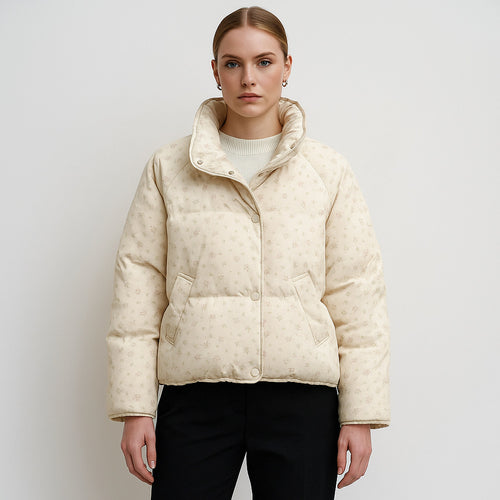 Damen voluminöse Steppjacke mit floralem Design und praktischen Taschen EB