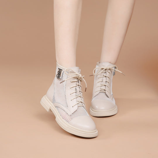 Damen Luftige Schnürstiefeletten aus Mesh und Leder EB