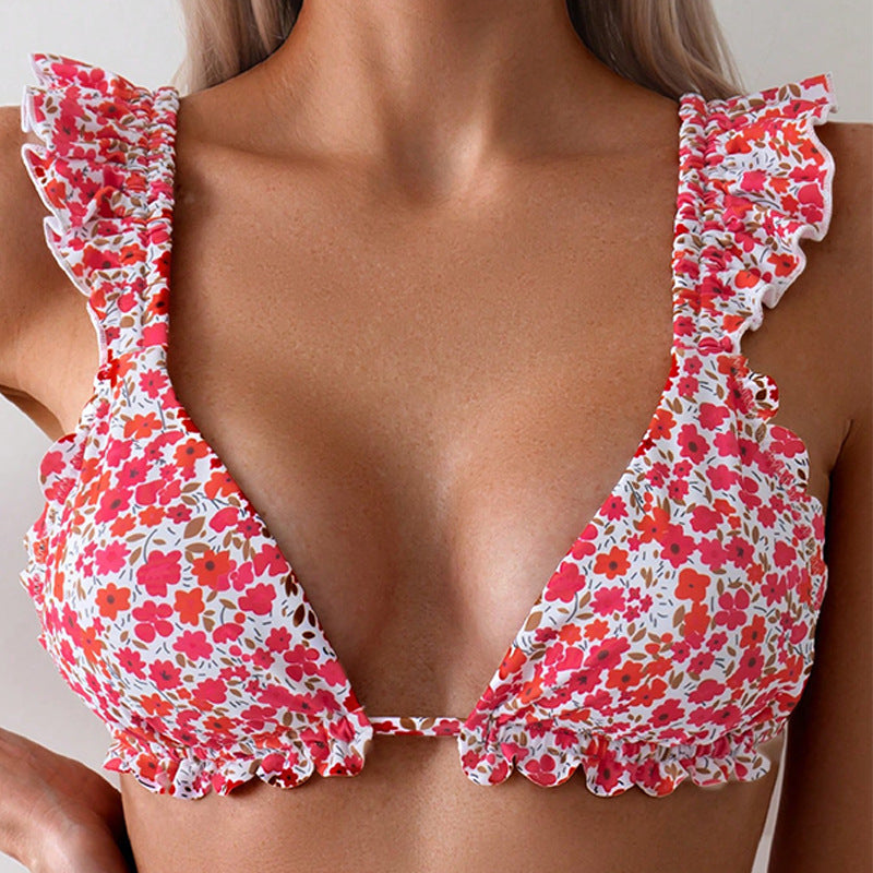 Damen Triangel-Bikini mit Rüschendetails und hoch geschnittenem Slip EB