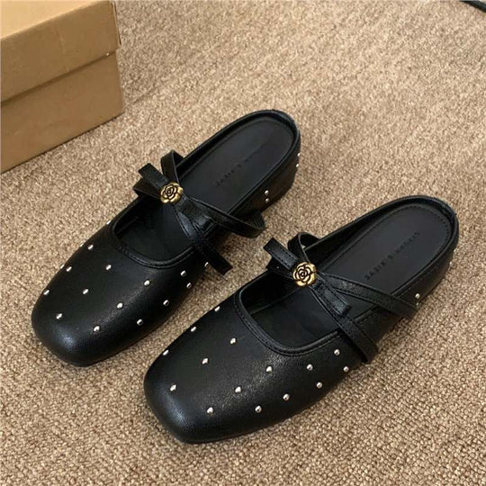 Damen elegante Ballerinas mit zierlicher Schleifenverzierung und funkelnden Akzenten EB