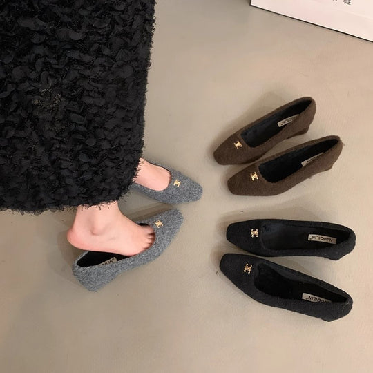 Damen elegante Blockabsatz-Ballerinas aus Wollfilz EB