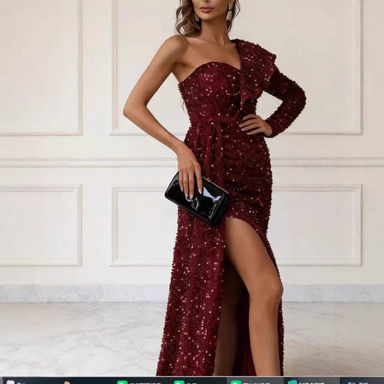 Damen Glamouröses Abendkleid mit asymmetrischem Cut und funkelnden Pailletten EB