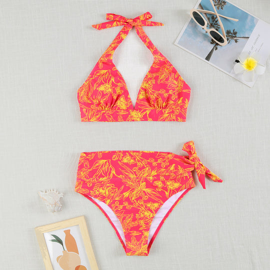 Damen Bikini-Set mit verspieltem Haltertop und hochgeschnittenem Höschen EB