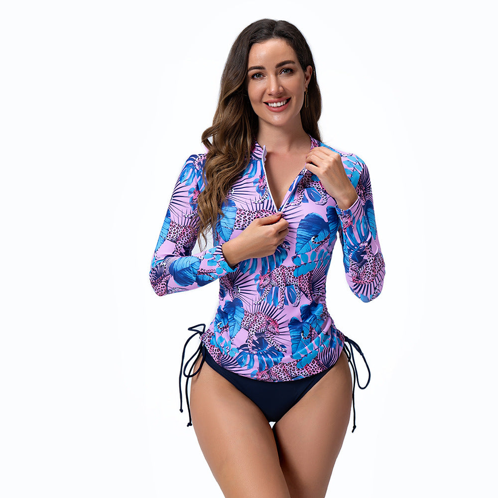 Damen Sportlicher Langarm Rashguard mit floralem Muster EB