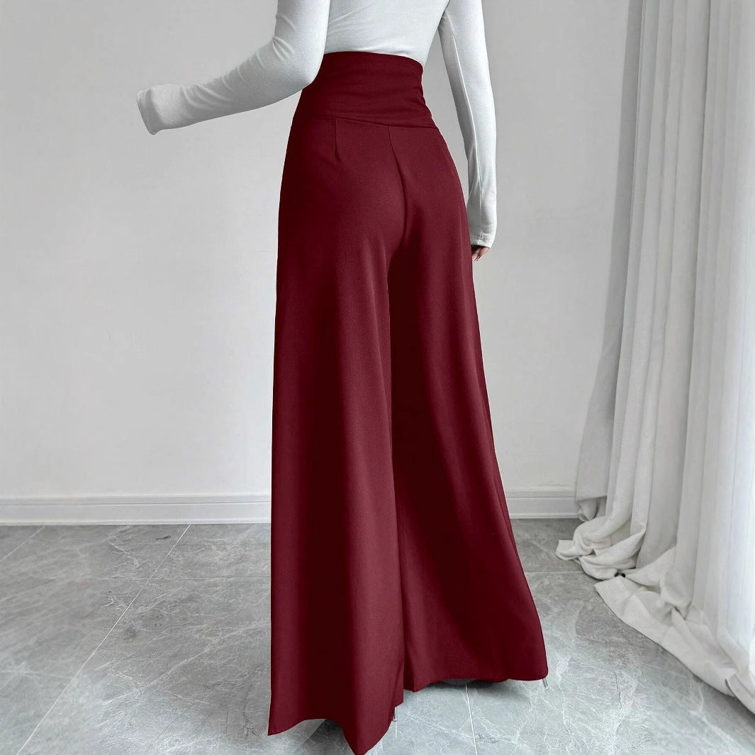 Damen Weite High-Waist Hose mit dekorativen Knöpfen EB