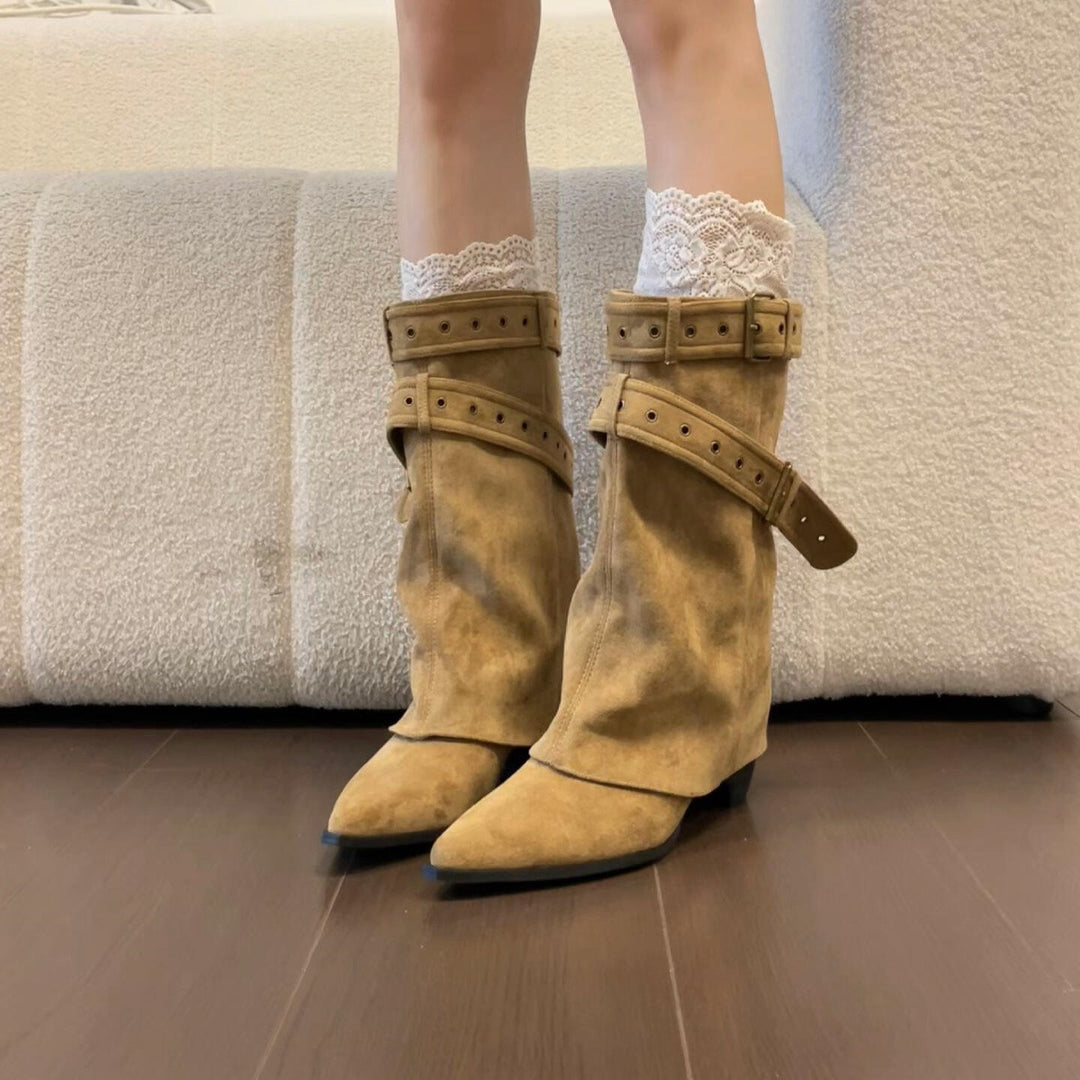 Damen Stilvolle Stiefeletten mit verzierter Riemen-Optik EB