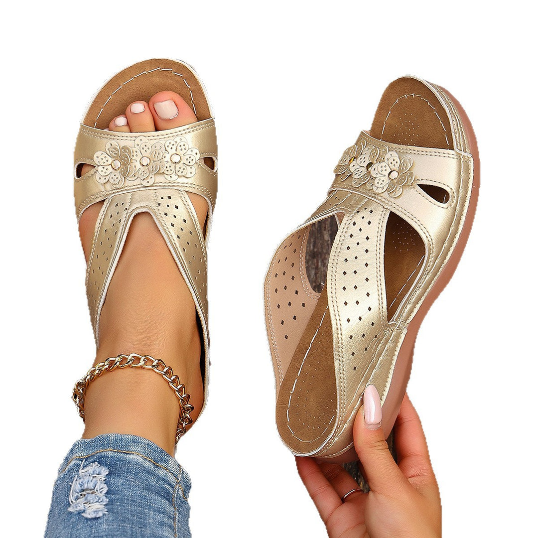 Damen Sandalen mit floralen Applikationen und flexiblem Fußbett EB