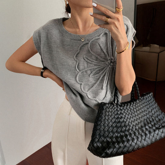 Damen Strickoberteil mit floralem Reliefdesign EB