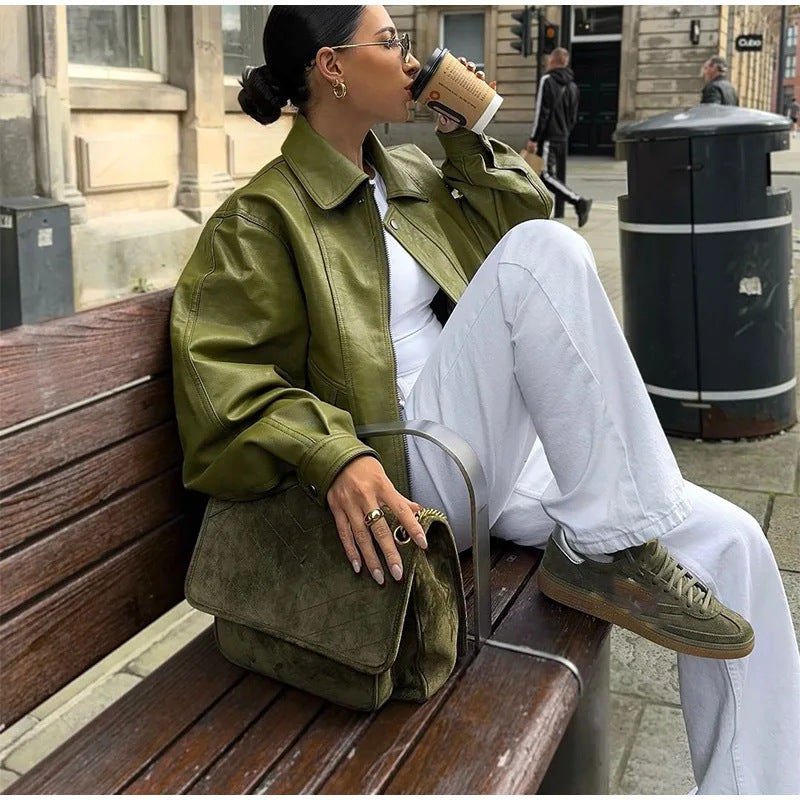 Damen modische oversized jacke mit steigendem Kragen EB