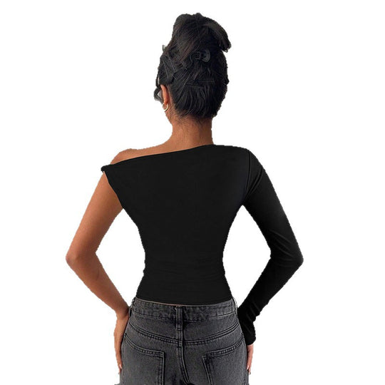 Damen asymmetrisches Langarmoberteil mit schulterfreiem Design EB