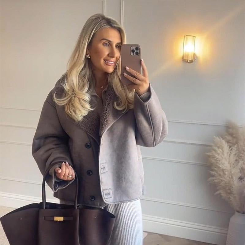 Damen Kunstlederjacke mit Teddyfutter EB
