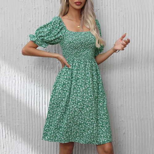 Damen Blumenkleid mit Puffärmeln und Gummizug EB