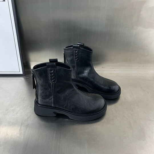 Damen Modische Leder-Stiefeletten mit robustem Plateau und feinem Zipper EB