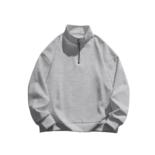Herren nan hochschließendes Halbzip-Sweatshirt mit Stehkragen, relaxed Oversize und gerippten Bündchen EB
