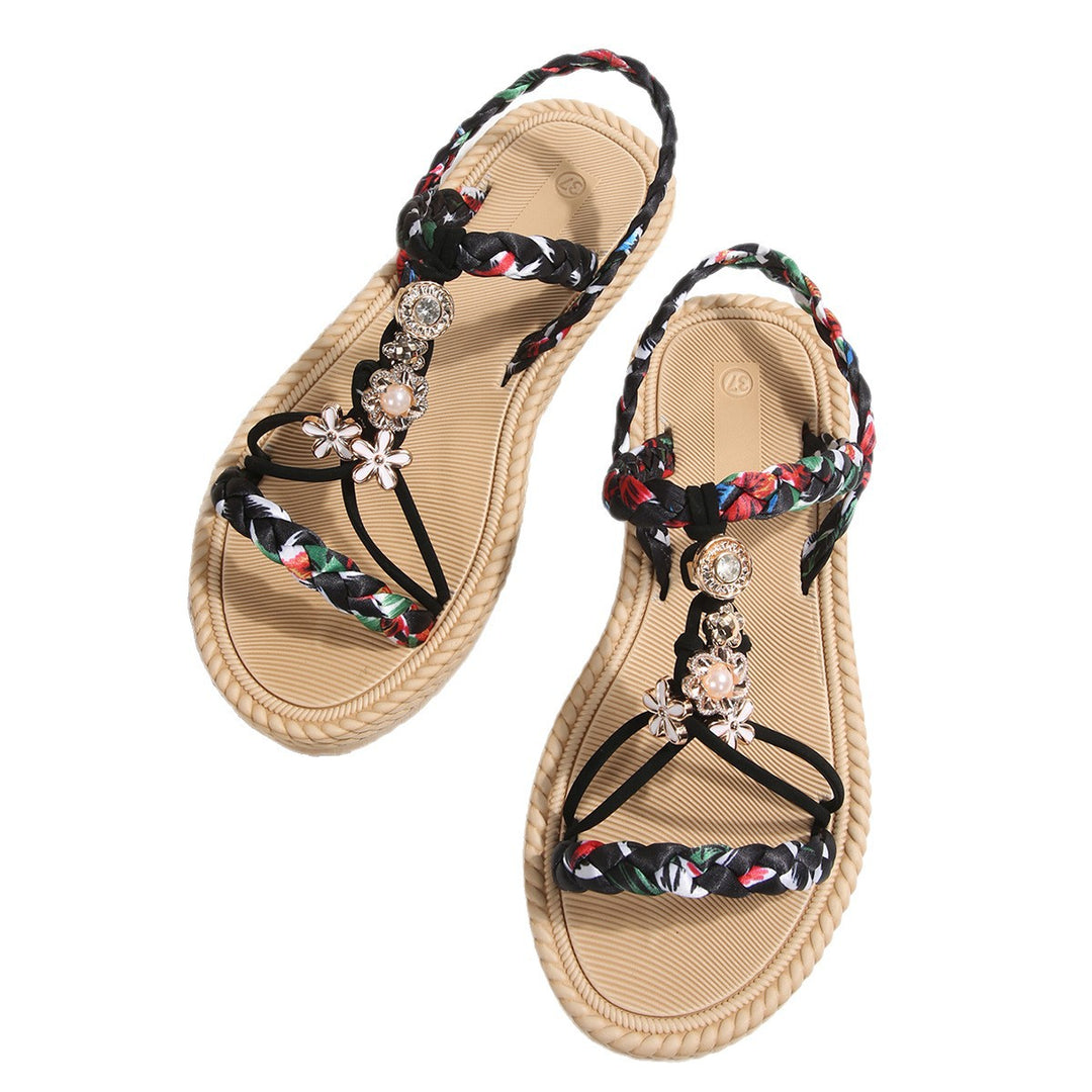 Damen modische Sandalen mit floralem Dekor und komfortabler Sohle EB