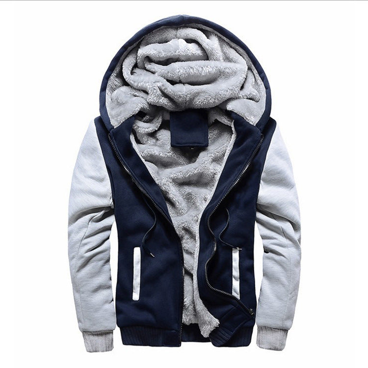 Herren Kapuzenblouson mit dichtem Sherpa-Innenfutter, kontrastierenden Ärmeln und Kordelzug EB