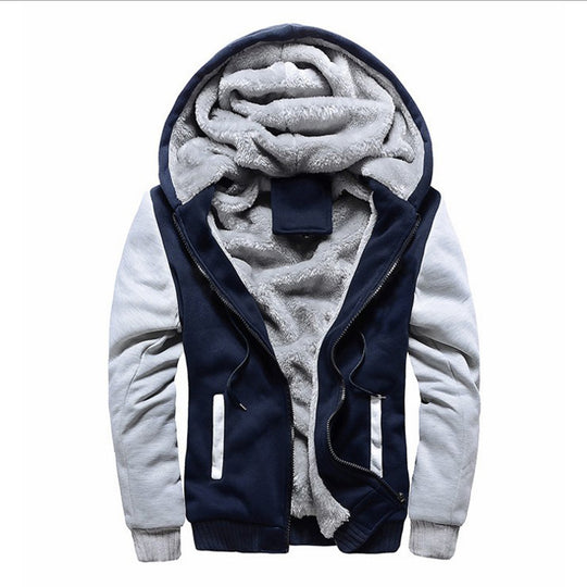 Herren Kapuzenblouson mit dichtem Sherpa-Innenfutter, kontrastierenden Ärmeln und Kordelzug EB