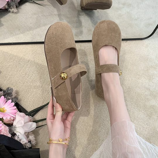 Damen elegante Ballerina-Schuhe mit verstellbarem Riemchen und goldener Schnalle EB