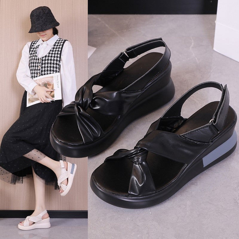 Damen Wedge-Sandalen mit modischem Knoten-Design und flexiblem Fußbett EB