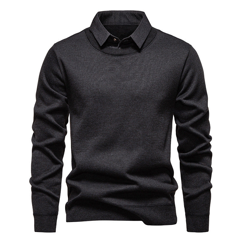 Herren nan Feinstrickpullover mit integriertem Hemdkragen und schmaler Silhouette EB