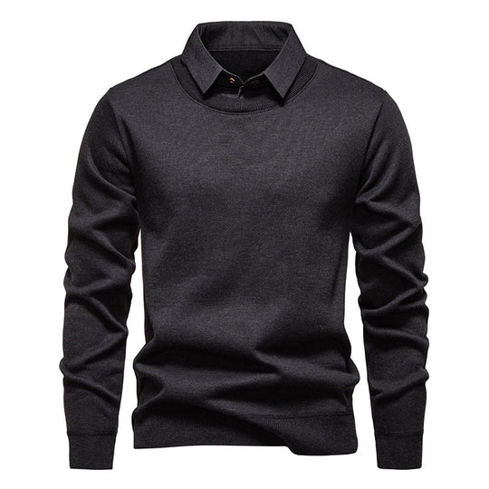 Herren nan Feinstrickpullover mit integriertem Hemdkragen und schmaler Silhouette EB
