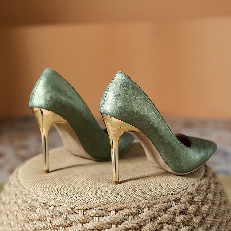 Damen elegante Pumps mit glänzendem Goldabsatz EB