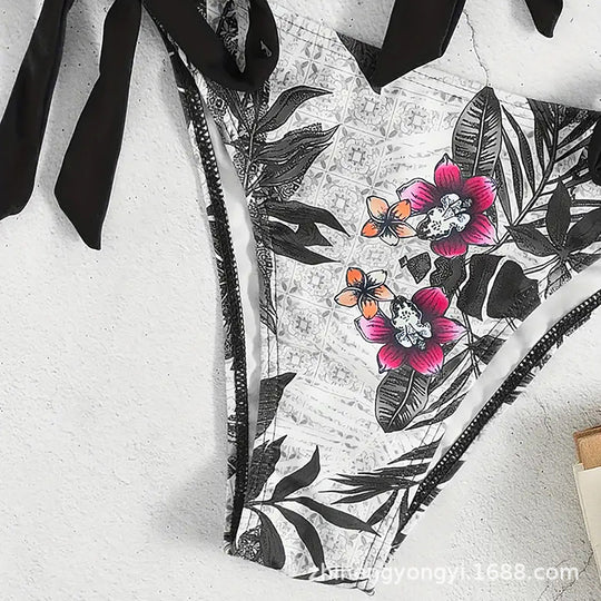 Damen Bikini mit knotenförmigem Oberteil und floralem Unterteil EB