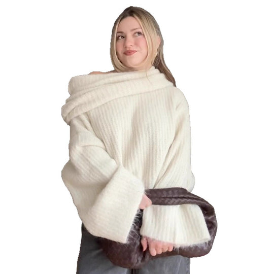Damen Oversized Strickpullover mit weitem Schnitt und tiefem V-Ausschnitt EB