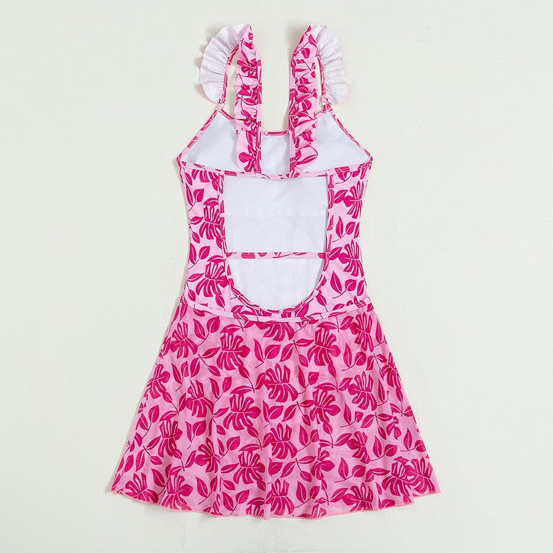 Damen Kleid Badeanzug mit verspielten Rüschen EB