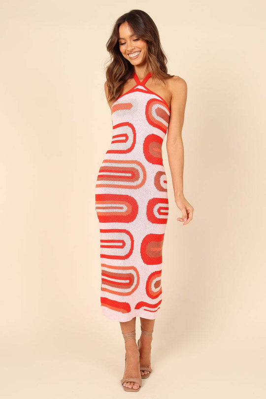 Damen Maxikleid mit lässigem Schnitt und kreativem Muster EB
