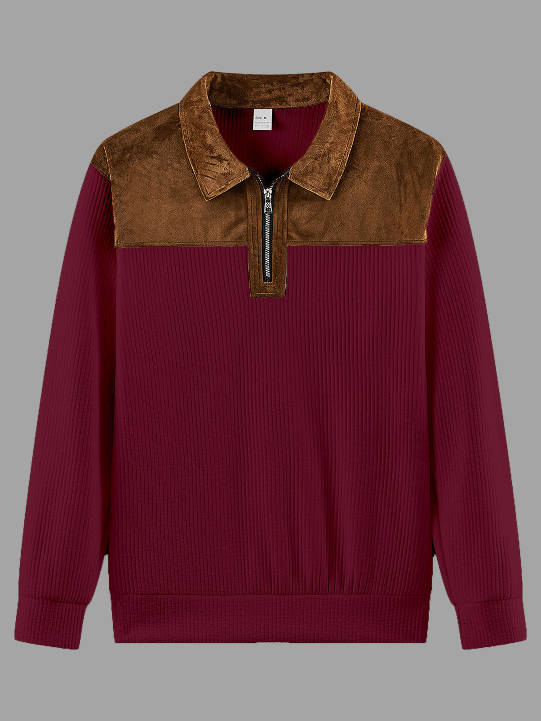 Unisex nan feinstrukturierter Strickpullover mit halbem Reißverschlusskragen und Samtbesatz EB