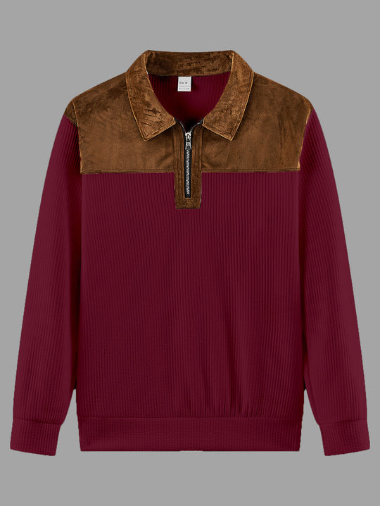 Unisex nan feinstrukturierter Strickpullover mit halbem Reißverschlusskragen und Samtbesatz EB