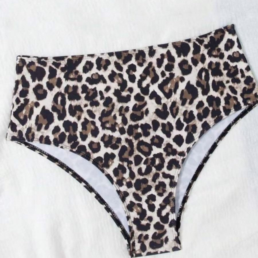 Damen Hoch tailliertes Bikini-Set mit gepolstertem Oberteil und animalischem Muster EB