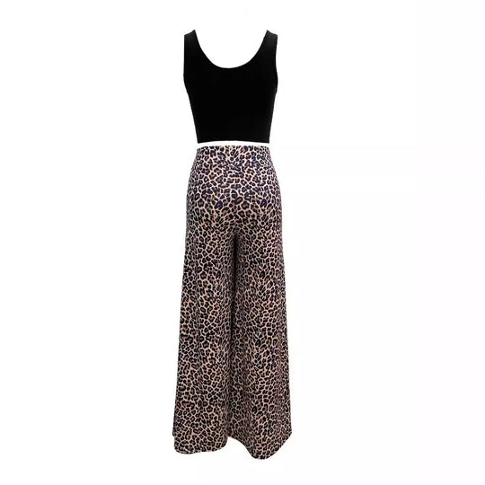 Damen Weitbeinige Tiermuster-Hose mit hohem Bund EB